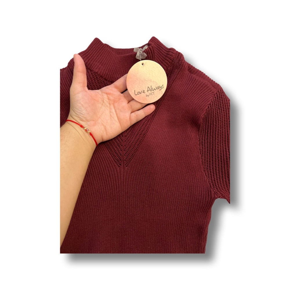 NEW Love Always FCT Long Sleeve Bodycon Dress Women’s Size Large Burgundy Knit